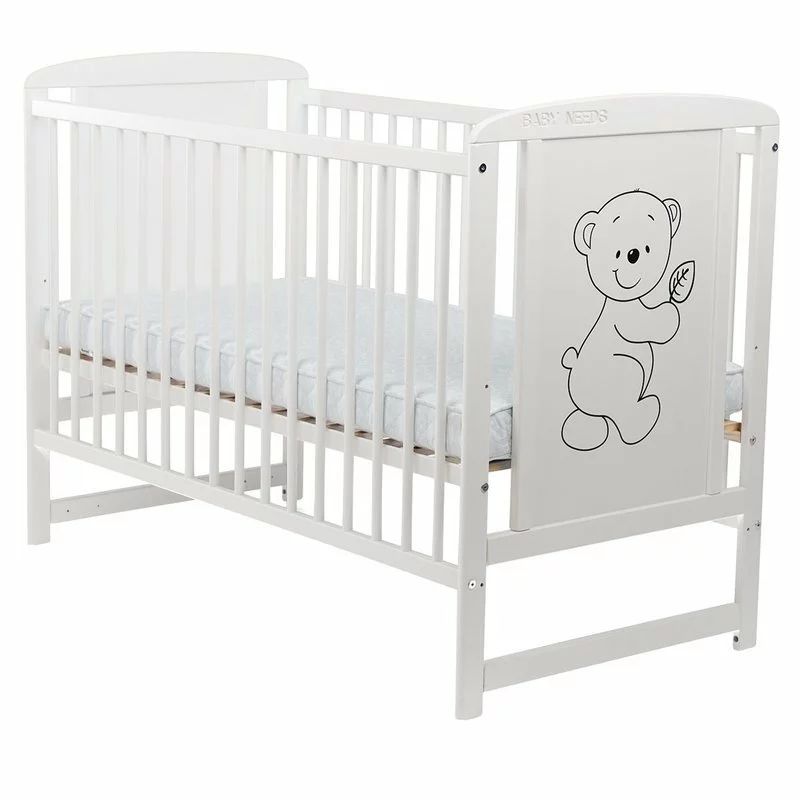 Patut din lemn bebe, 120x60 cm, Lemn de pin si mdf, Alb, Babyneeds, Timmi