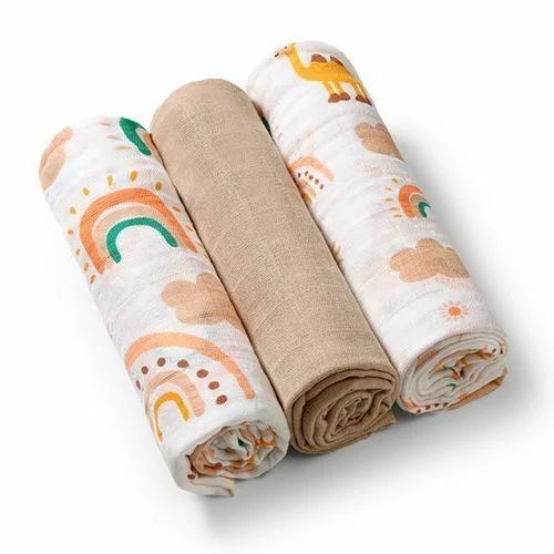 Set 3 scutece, BabyOno, Din muselina, Multifunctionale, Din bumbac, Dimensiune 70 x 70 cm, 0 luni+, Multicolor