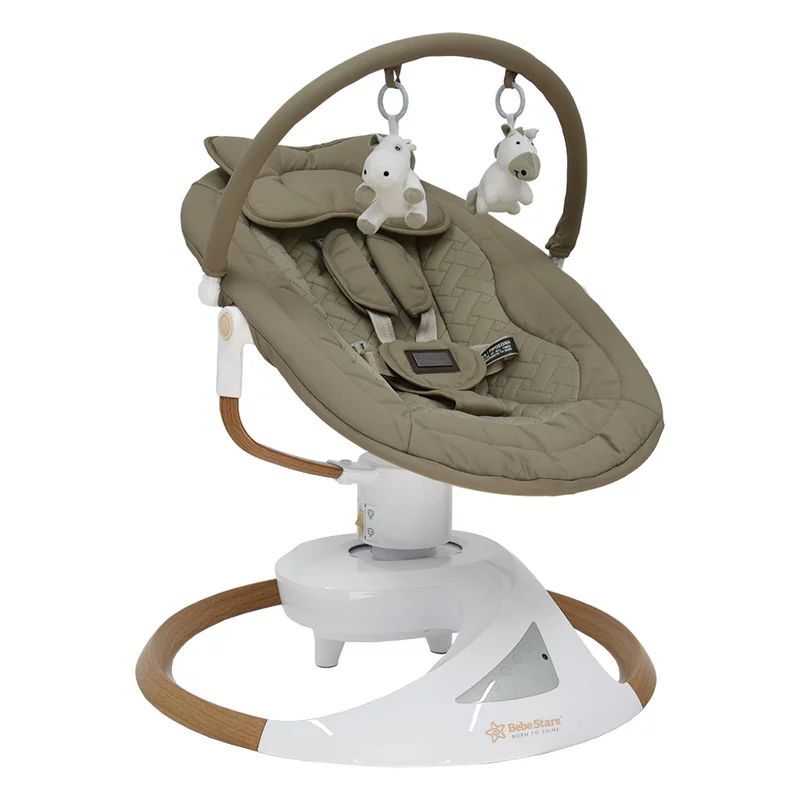 Balansoar electric, Bebe Stars, Snuggle, Rotire 360 grade, Cu bara cu jucarii si melodii, Pana la 9 kg, Confom cu EN12790-1-2023, EN 71-1:2014+A1:2018, EN 71-2:2020, Beige
