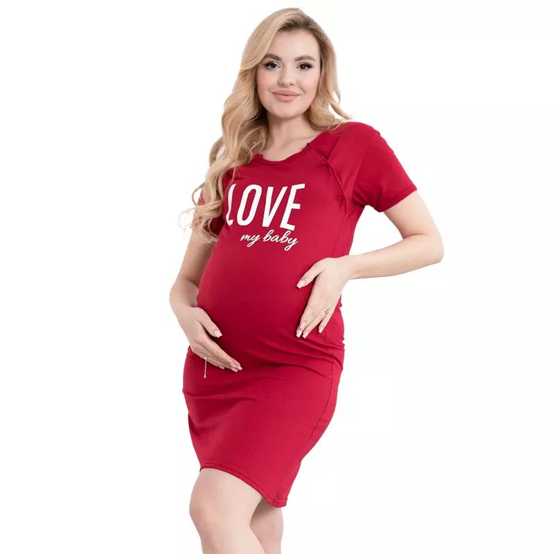 Camasa alaptat, I love my Baby, Din bumbac, Cu capse oblice, Masura XL, Bordeaux