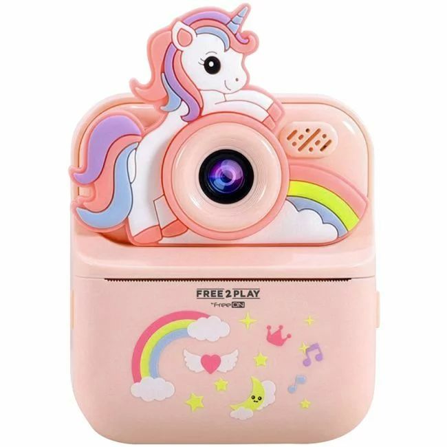 Camera foto digitala pentru copii, Free2Play, Cu imprimare instantanee si camera duala, Unicorn