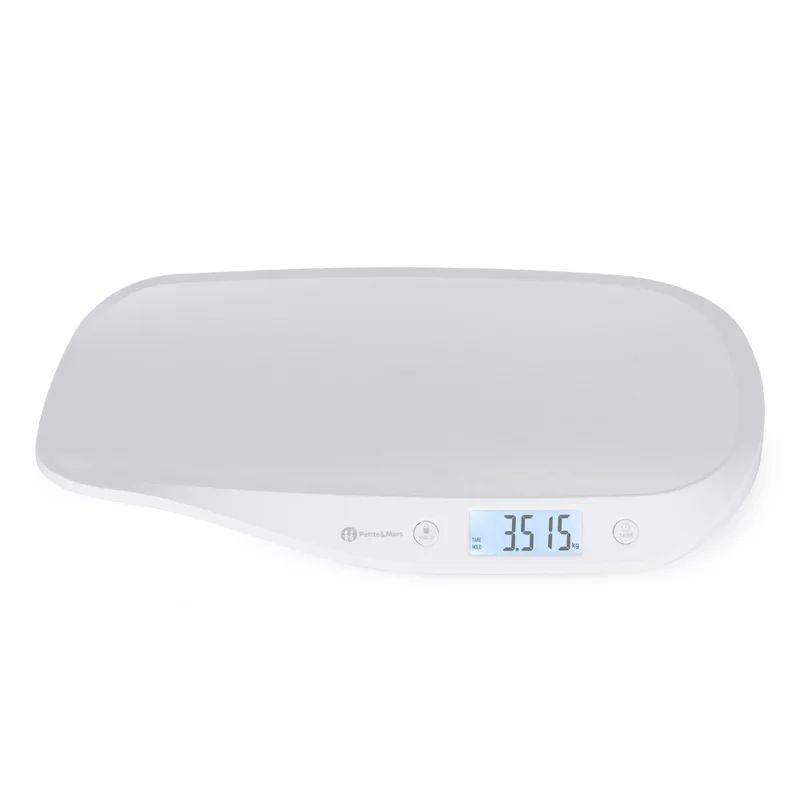 Cantar electronic, Petite&Mars, Pentru bebelusi, Pana la 20 kg, Forma ergonomica, Inregistreaza greutatea si in timpul miscarii, Alb