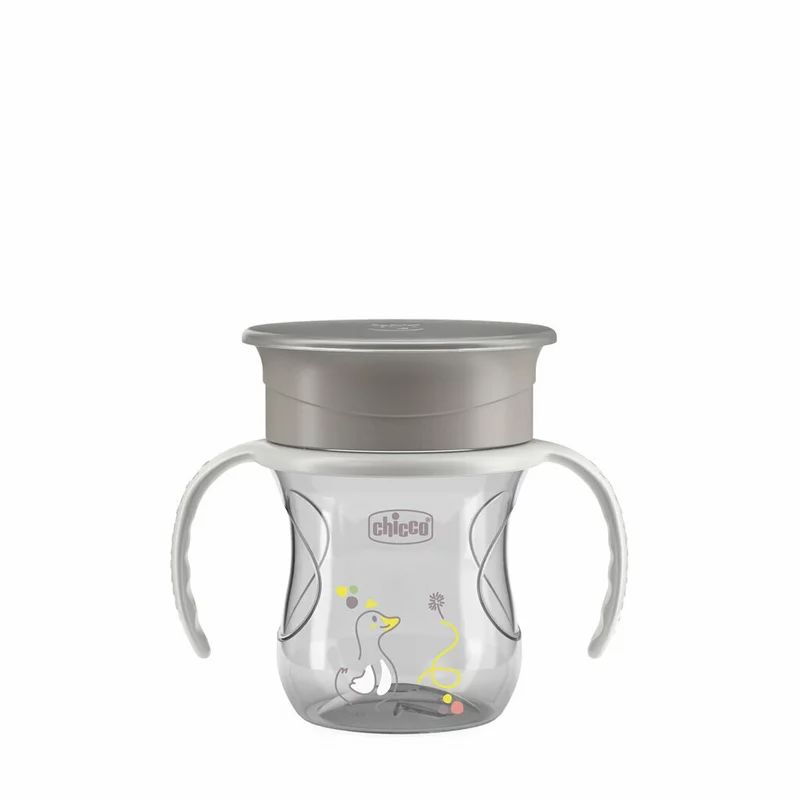 Canuta 360, Chicco, Perfect Cup, Anti-Scurgere, Manere ergonomice, Detasabile, Capacitate 200 ml, Compatibila cu masina de spalat vase, Fara BPA, 12 luni+, Gri