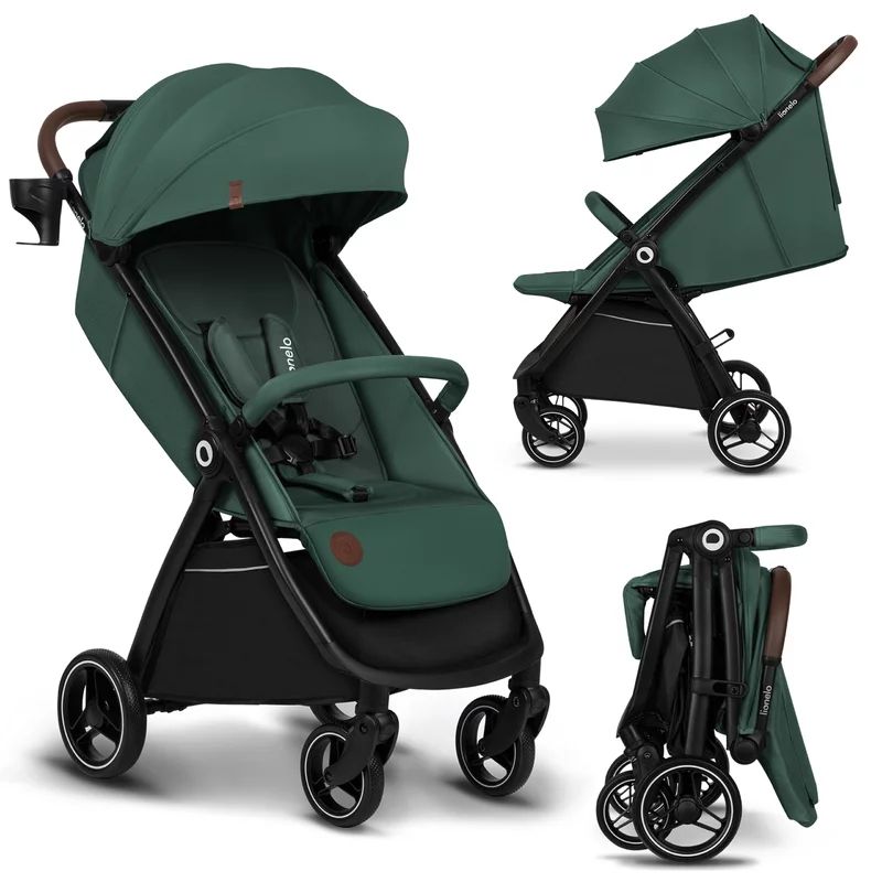 Carucior sport, Lionelo, Ingrid, Capotina impermeabila cu filtru UPF50+, Pana la 22 Kg, Spatar reglabil in 3 pozitii, Include suport pahar si plasa de tantari, Sistem pentru pliere automata, 6 luni+, Verde
