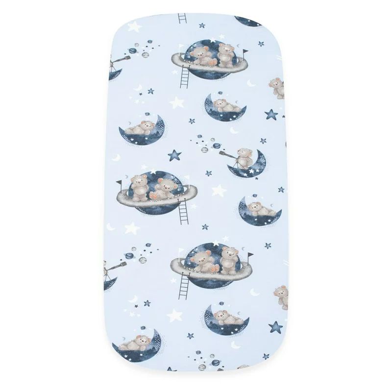 Cearceaf cu elastic, New Baby, Pentru landou, Din Bumbac certificat Oeko-Tex 100, 35 x 75 cm, 0 luni+, Teddy bear in space