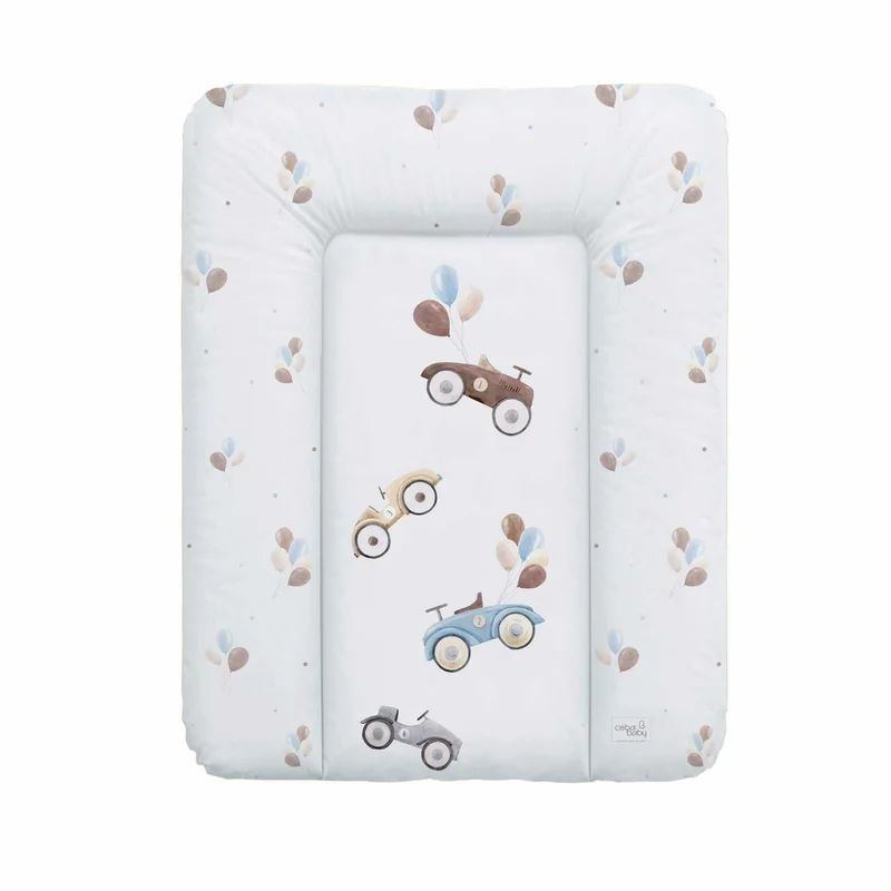 Saltea de infasat, Ceba Baby moale Retro Cars, Fara ftalati, 70 x 50 cm, Alb/Bej