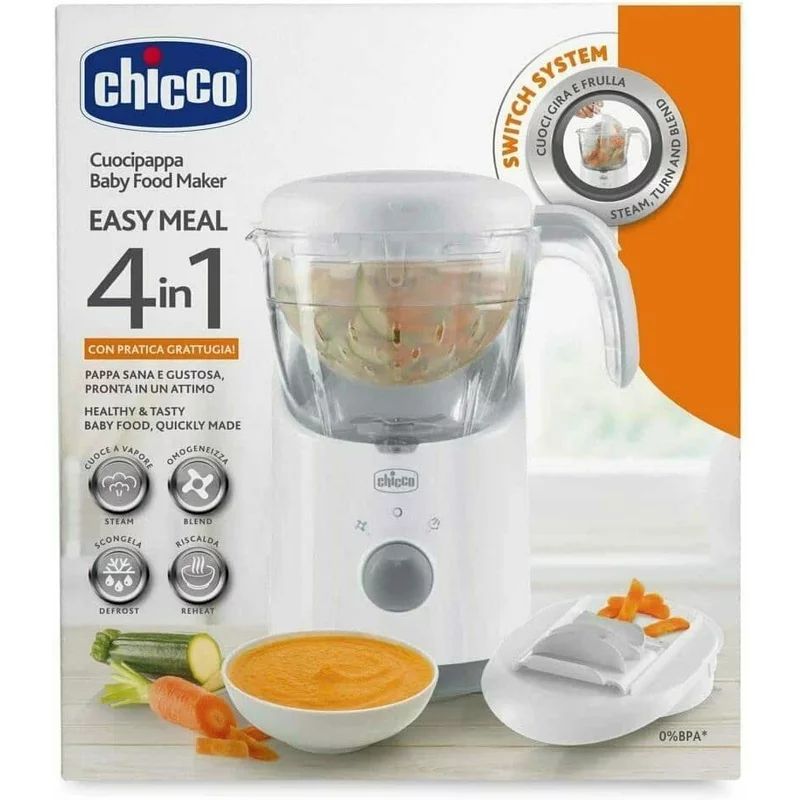 Aparat de gatit, Chicco, Multifunctional, Cu aburi, 4 in 1, 500 W, Fara BPA, Easy Meal, Alb