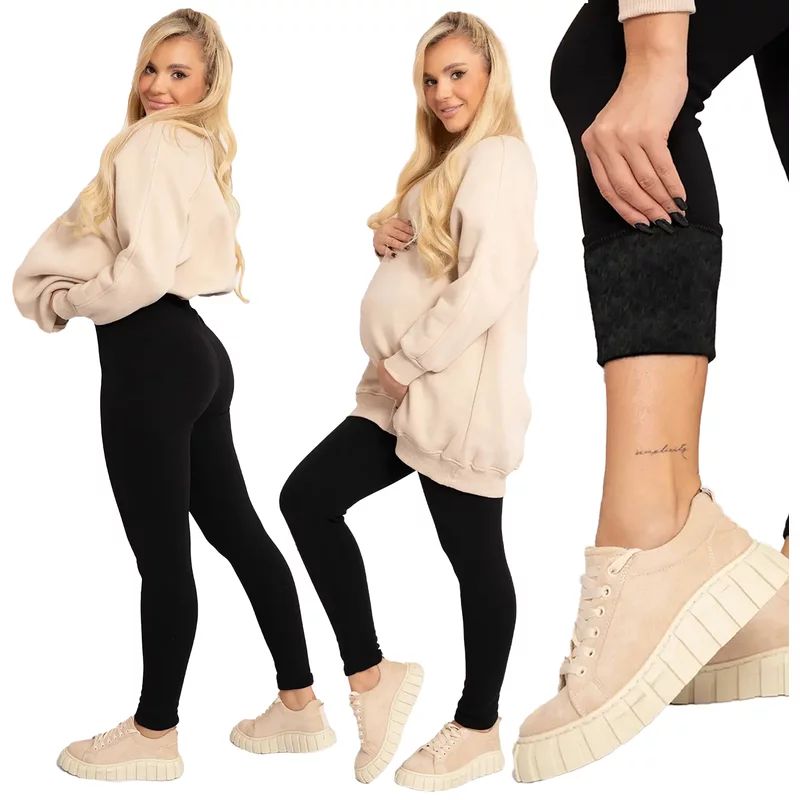 Colanti imblaniti, Pentru femei si gravide, Fara cusaturi, Masura XL/XXL, Negru