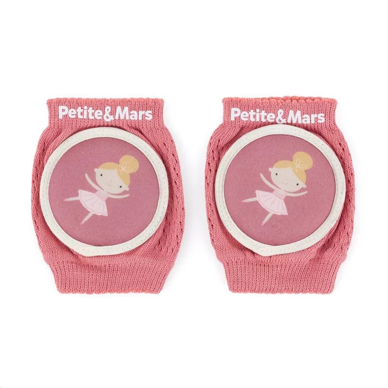 Genunchiere cu pernute, Petite&Mars, Cu elastic, Material respirabil, Stratul antiderapant, 13x10 cm, 6 luni+, Roz