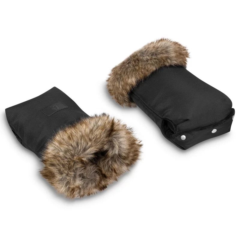 Manusi termice pentru carucior, Lionelo, Universale, Impermeabile, Interior din lana, Cu blana ecologica detasabila, Negru