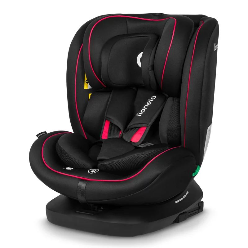 Scaun auto, Lionelo, Bastiaan i-Size, 4 in 1, Protectie laterala, Cu spatar inclinabil in 4 pozitii, Cu tetiera reglabila in 7 pozitii, Rotire 360 grade, Top Tether, 0-36 Kg, 40-150 cm, Cu Isofix, Conform cu ECE R129/03, Negru/Rosu