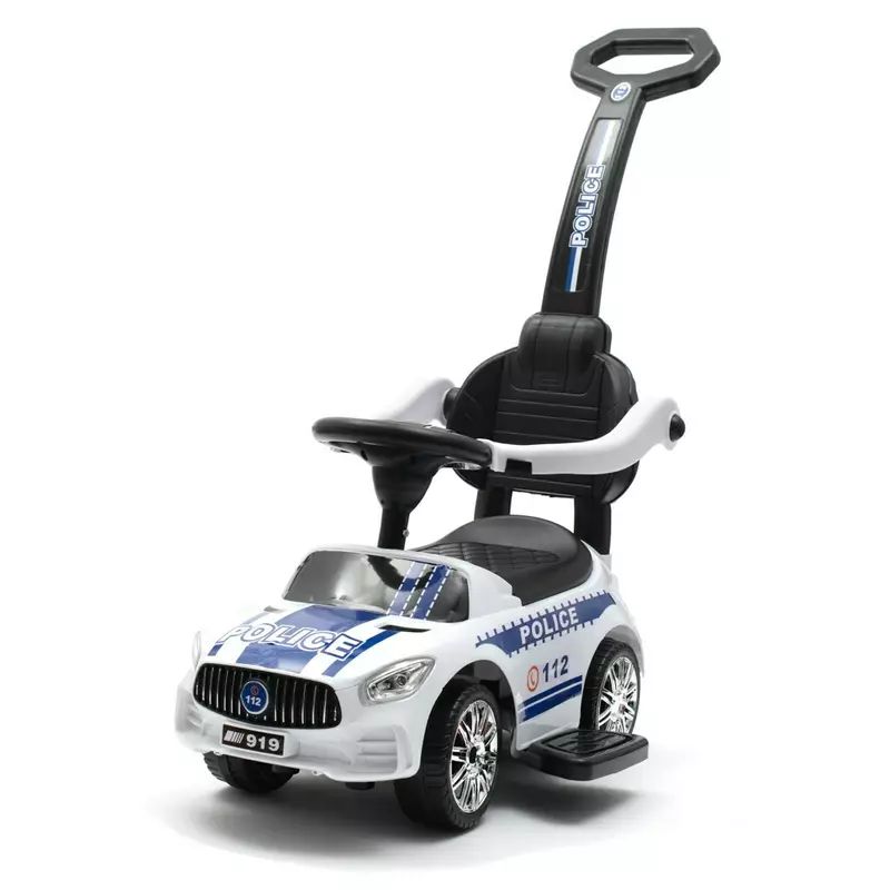 Masinuta de impins, Baby Mix, Police, Cu maner de impins detasabil, Cu protectii laterale, Cu melodii si claxon, Cu suport jucarii sub sezut