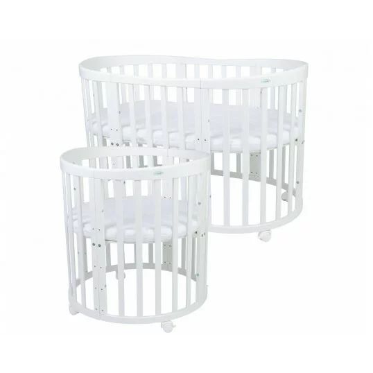 Patut Oval Evolutiv pentru Copii, Multifunctional, 7in1, Saltele Incluse, Transformabil, Masa de Schimbat, Co-Sleeping, Tarc de Joaca, Birou, Scaune, Waldin, Alb