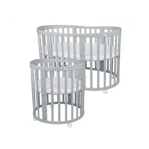 Patut Oval Evolutiv pentru Copii, Multifunctional, 7in1, Saltele Incluse, Transformabil, Masa de Schimbat, Co-Sleeping, Tarc de Joaca, Birou, Scaune, Waldin, Gri