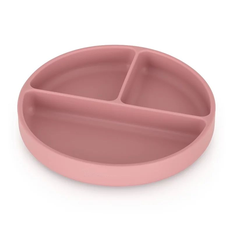 Farfurie compartimentata, Petite&Mars, Take&Match, Rotunda, Cu ventuza si 3 compartimente, Silicon, Fara BPA, 500 ml, 6 luni+, Roz