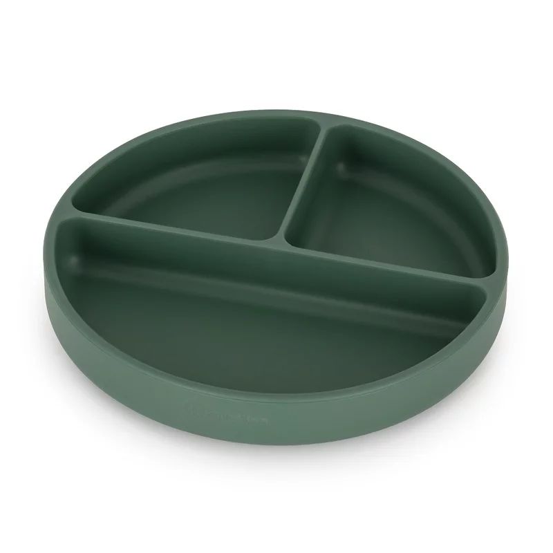 Farfurie compartimentata, Petite&Mars, Take&Match, Rotunda, Cu ventuza si 3 compartimente, Silicon, Fara BPA, 500 ml, 6 luni+, Verde