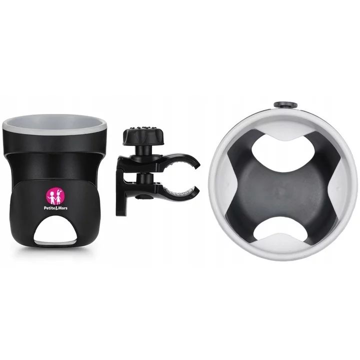 Suport universal pentru carucior/bicicleta, Petite&Mars, Handy, Pentru biberon/pahar, Negru