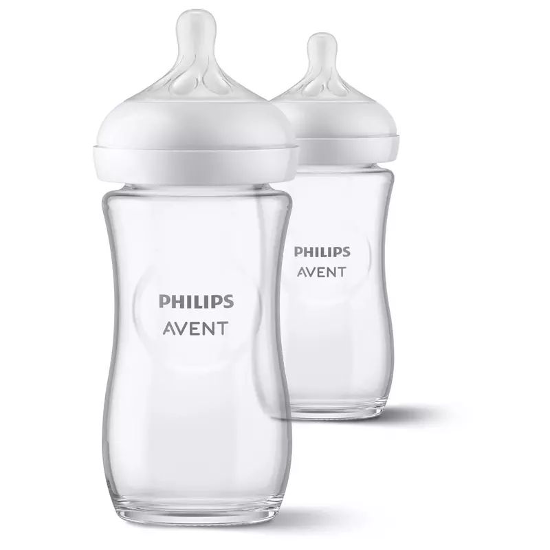 Biberon anticolici, Philips Avent, Din sticla, Natural Response, 240 ml, 3-6 luni, Debit 3 (mediu), 2 bucati, Alb