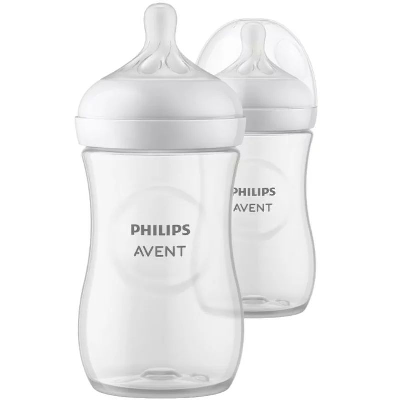 Set biberoane, Philips Avent, Natural Response, 260 ml, 3-6 luni, Debit 3 (mediu), 2 bucati, Alb