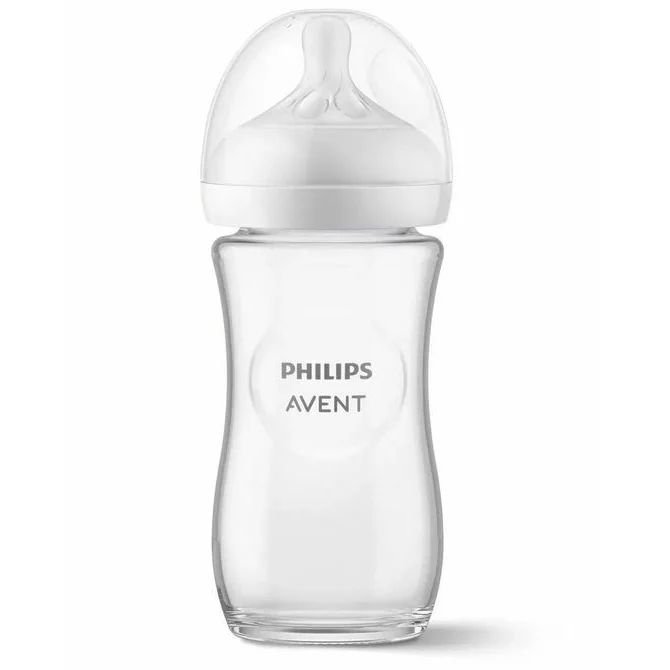 Biberon anticolici, Philips Avent, Natural Response, Din sticla, Tetina cu debit 3, 240 ml, 1 luni+, Alb
