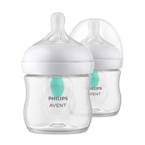 Set 2 biberoane, Philips Avent, Natural Response, Cu supapa AirFree, 0-3 luni, debit 2 (lent), 125 ml, Fara BPA, Anticolici, Alb