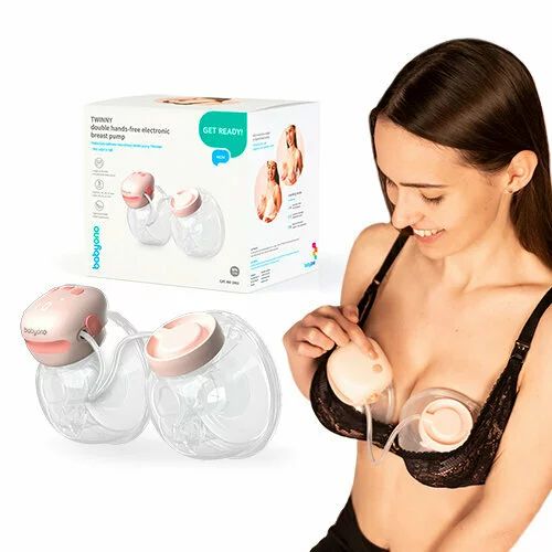 Pompa electrica de san, BabyOno, Twinny, Dubla, Handsfree, 3 moduri de utilizare, USB-C, Oprire automata, Autonomie completa pana la 2 h, Geanta pentru depozitare, Transparent/Roz