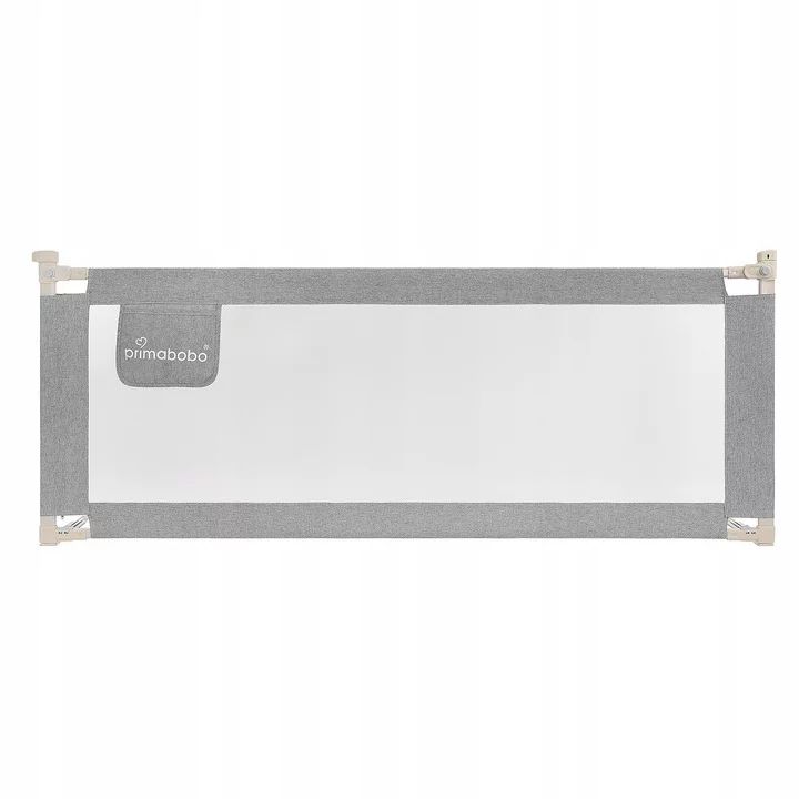Protectie laterala pat, Primabobo,Classic, 140 cm, Inaltime reglabila 73-92 cm, Cu plasa respirabila, Prevazuta cu un buzunar, Gri
