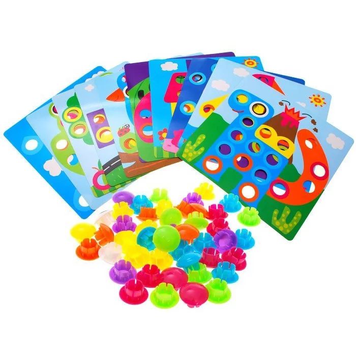 Puzzle creativ Montessori, Mozaic buttons, Multicolor