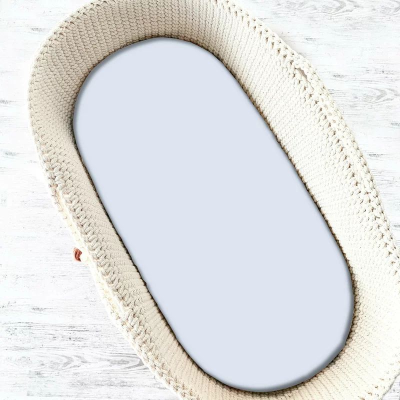 Cearceaf cu elastic, Qmini, Pentru landou, carucior si cosulet, Dimensiune 80x35 cm, Din bumbac jersey, Material certificat Oeko Tex Standard 100, Blue