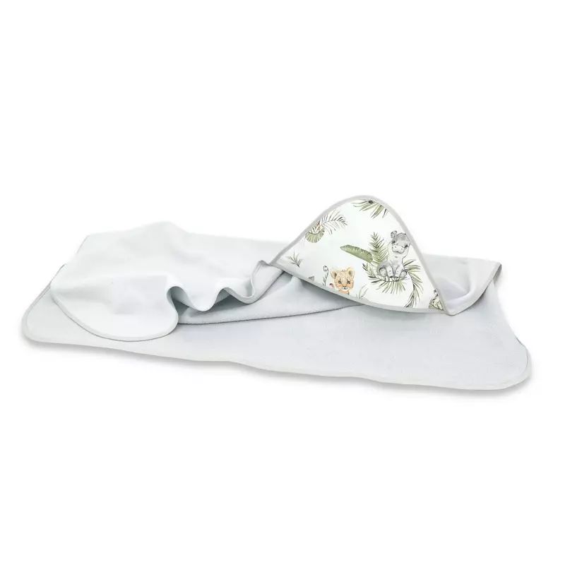 Prosop cu gluga, Qmini, Mare, Dimensiune 100x100 cm, Din bumbac si thermo fleece, Materiale certificate Oeko Tex Standard 100, Safari
