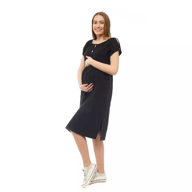Rochie pentru gravide si pentru alaptare, Qmini, L/XL, Din in si poliester, Confortabila si lejera, Black