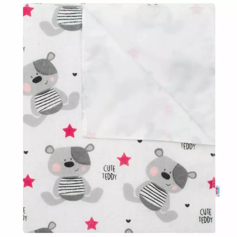 Scutec impermeabil, New Baby, Din flanel, Cu multiple intrebuintari, Dimensiune 57x47 cm, Cute Teddy Pink