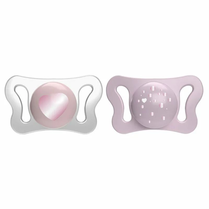 Set 2 suzete bebelusi, Chicco, Physioforma, Silicon moale, Sterilizabil la microunde, 0-2 luni, Roz