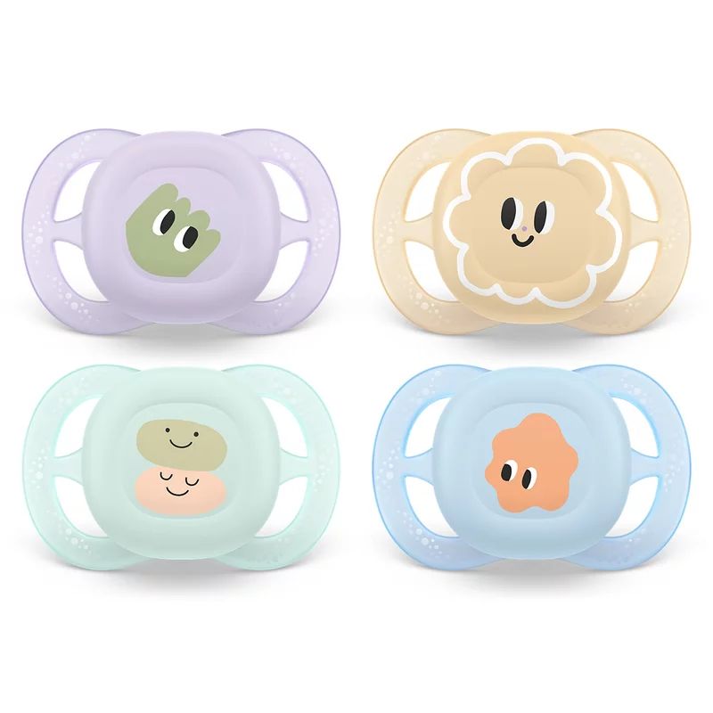Set 2 suzete bebelusi, Philips Avent, Ultra Start, Ortodontice, Silicon moale, Senzatie naturala, Fara BPA, 80% materiale de origine vegetala, 0-6 luni, Mov/Portocaliu