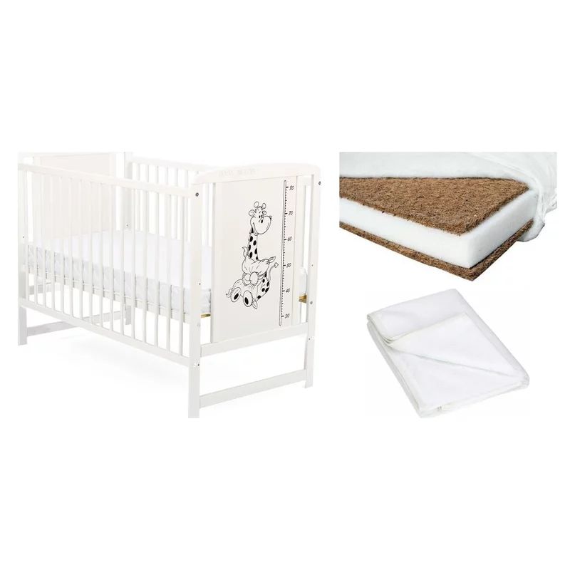 Set Patut din lemn, Saltea Cocos Confort II, Protectie impermeabila Qmini