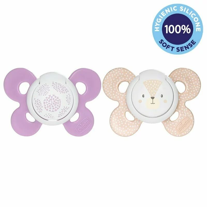 Set suzete bebelusi, Chicco, Physio Comfort, Ortodontice si fiziologice, Silicon moale igienic, Ventilate, Fara BPA, 6-16 luni, Roz/Portocaliu