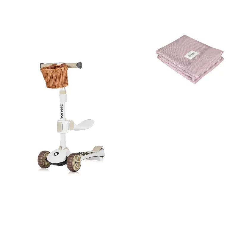 Set Trotineta, Lionelo, Franky, Multifunctionala, Pliabila, Pana la 50 kg, Bicicleta cu 3 roti si trotineta de echilibru, Ghidon reglabil, Sezut detasabil, Roti cu LED, Conform cu EN71, EN62115, 12 luni+, Bej + Paturica multifunctionala, Di