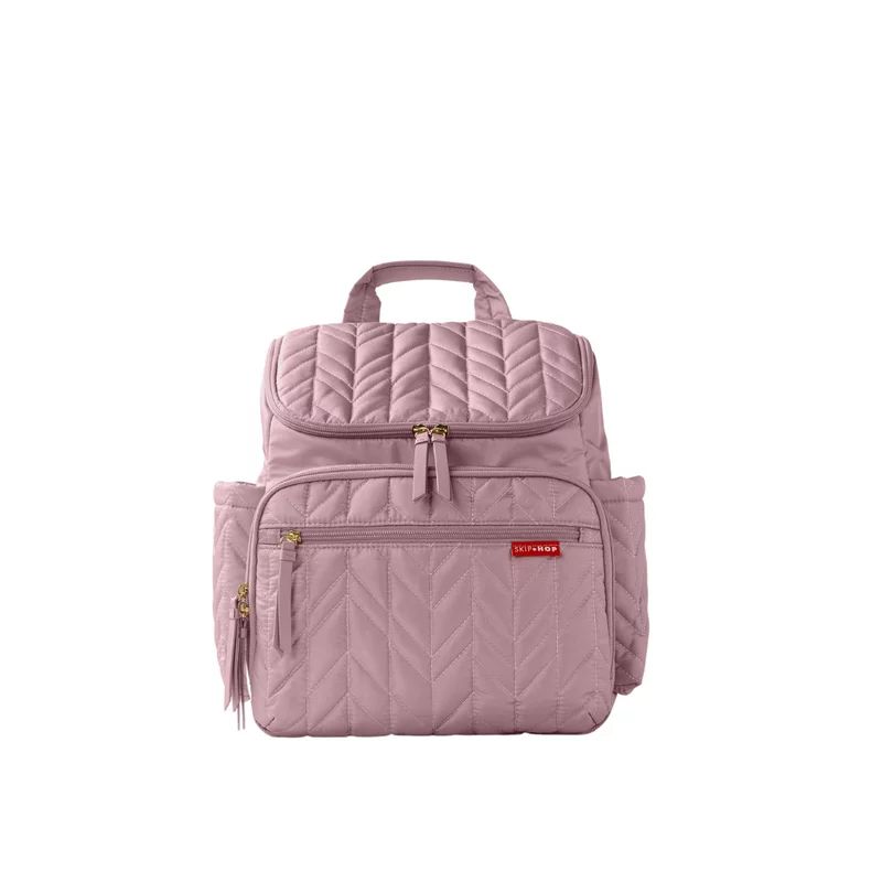 Rucsac pentru mamici, Skip Hop Compartimentat, Matlasat, Cu multiple buzunare, Include 2 gentute mai mici pentru depozitare si salteluta de infasat, 41x20x36 cm, Roz