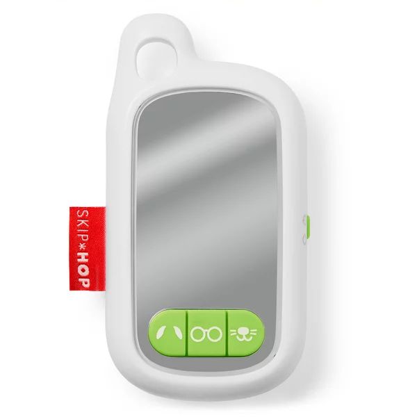 Telefon interactiv, Skip Hop, Explore&More, Cu oglinda, Cu filtre pentru cei mici, Cu efecte sonore si antena, Atasabil la carucior, 10,7x13,2x4,6 cm, 6 luni+, White