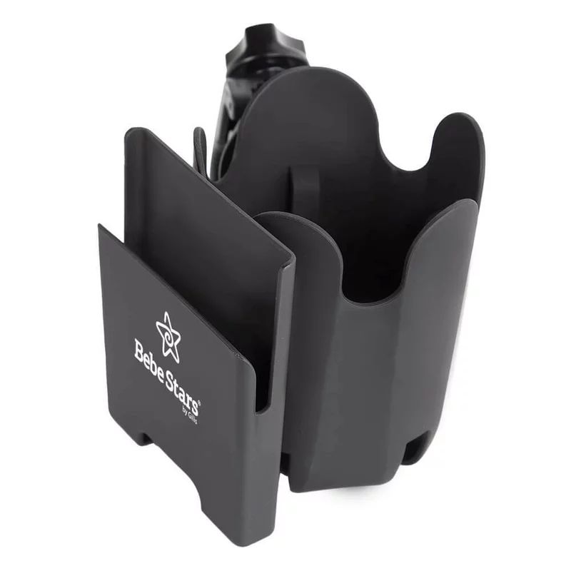 Suport pentru carucior, Bebe Stars, Universal, Pentru biberon/pahar si carcasa smartphone, Rotire 360 grade, Din materiale ecologice, Black
