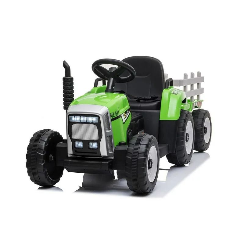 Tractor electric pentru copii, Baby Mix, 2 motoare, 12V, Cu lumini LED si sunete, Telecomanda parentala, Erick Green