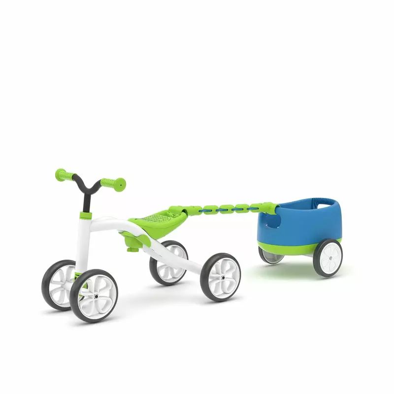 Tricicleta copii, Chillafish, RideOn Quadie, Usoara cu remorca, Cu sa reglabila, Cu mic compartiment in sa, 3.8 Kg, Pentru 1 - 3 ani, Lime