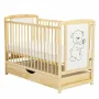 Patut din lemn bebe, 120x60 cm, Cu sertar cu capac, Din lemn de pin si mdf, Stabil si rezistent, Inaltime saltea reglabila pe 3 nivele, Laterala cu 3 bete detasabile, EN716-1, EN716-2, Natur, Babyneeds, Timmi + Saltea 12 cm - 2