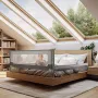 Bariera protectie pat, Primabobo, Velvo, Rabatabila, Instalare usoara, Inaltime reglabila 69-80 cm, Lungime 140 cm, Cu plasa respirabila, Sistem unic de pliere, Conform EN71, Alb/Gri - 1