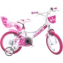 Bicicleta cu pedale, Dino Bikes, Inimioare, Cu roti ajutatoare, Cu cosulet frontal, Cu scaunel pentru papusa, 14 inch, Pana la 50 kg, 4 ani+, Multicolor - 1