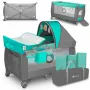 Patut pliant, Lionelo, Sven Plus, 120x60 cm, Cu doua nivele, Cu arcada jucarii, masuta de infasat, vibratii, melodii, conform cu standardele europeane de securitate EN716 si EN12221, Turcoaz/Gri - 7
