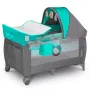 Patut pliant, Lionelo, Sven Plus, 120x60 cm, Cu doua nivele, Cu arcada jucarii, masuta de infasat, vibratii, melodii, conform cu standardele europeane de securitate EN716 si EN12221, Turcoaz/Gri - 1