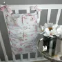 Organizator pentru patut, MimiNu, Din bumbac certificat Oeko Tex Standard 100, Cu 6 compartimente, Doua panglici, 70x40 cm, Cu volanase, Design, Pink Ballerina - 2