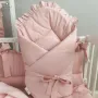 Paturica de infasat, MimiNu, Cu volanase, Cu multiple utilizari, Cu inchidere cu panglica, Dimensiune 75x75 cm, Din bumbac certificat Oeko Tex Standard 100, Colectia Royal, Powder Pink - 3