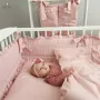 Paturica de infasat, MimiNu, Cu volanase, Cu multiple utilizari, Cu inchidere cu panglica, Dimensiune 75x75 cm, Din bumbac certificat Oeko Tex Standard 100, Colectia Royal, Powder Pink - 5
